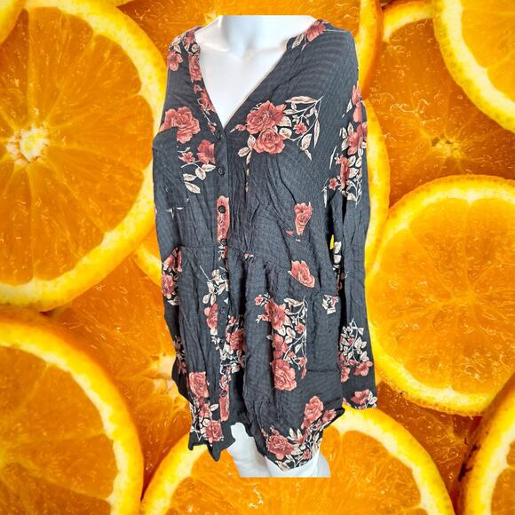 Torrid Women's Emma Babydoll Crinkle Gauze Long Sleeve Tunic Top Size‎ 1 - Picture 1 of 8